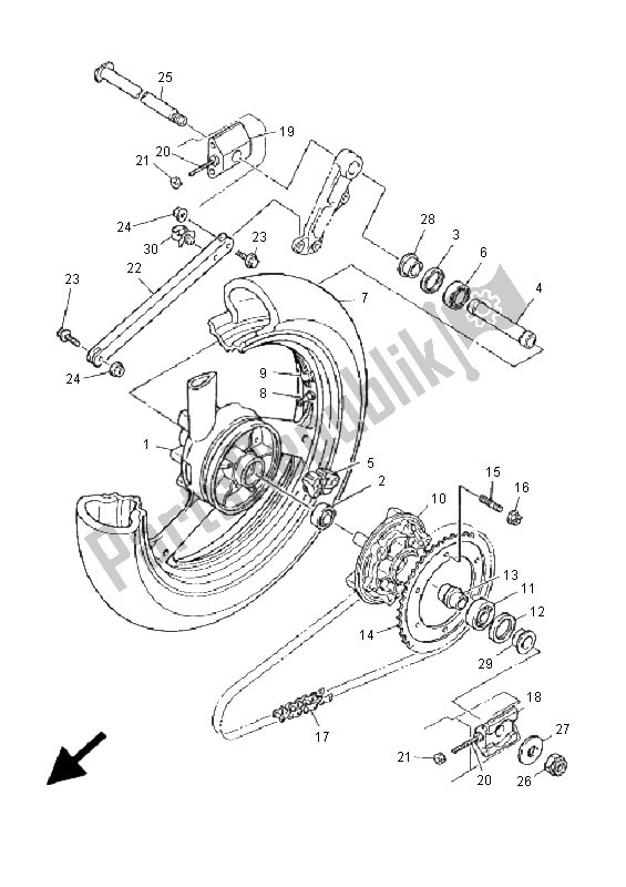 All parts for the Rear Wheel of the Yamaha XJR 1300 SP 2001