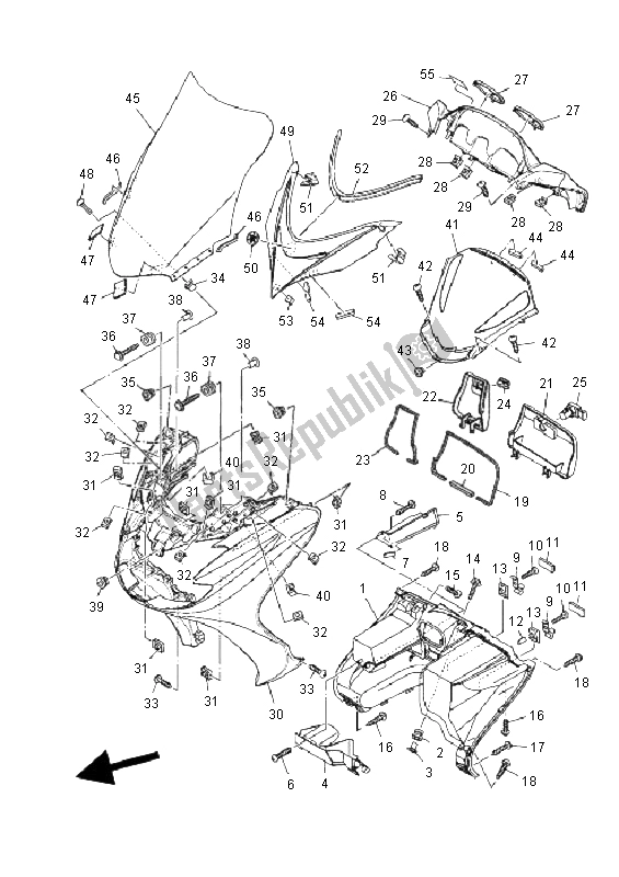 All parts for the Leg Shield of the Yamaha YP 400A Majesty 2011