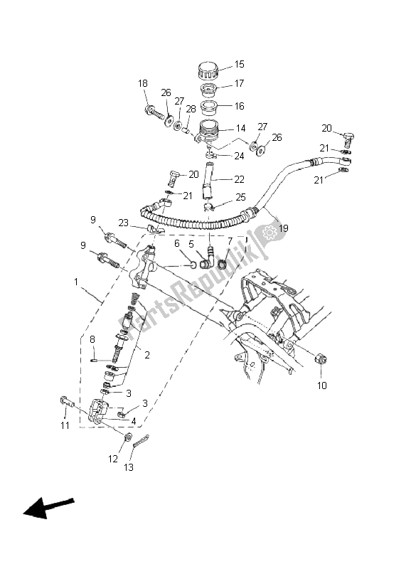 Toutes les pièces pour le Maître-cylindre Arrière du Yamaha YFM 660R 2002