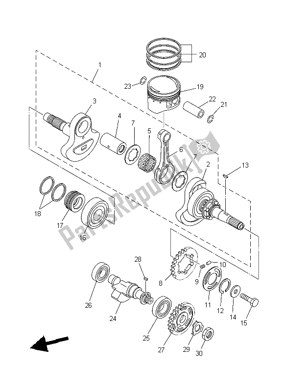 All parts for the Crankshaft & Piston of the Yamaha YFM 350 DE Grizzly 2014