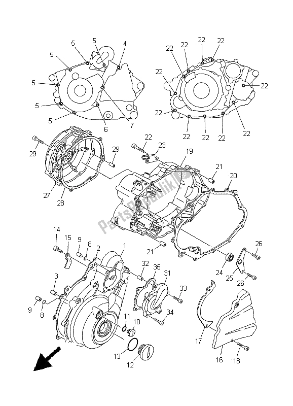 Alle onderdelen voor de Carterdeksel 1 van de Yamaha XT 660X 2005