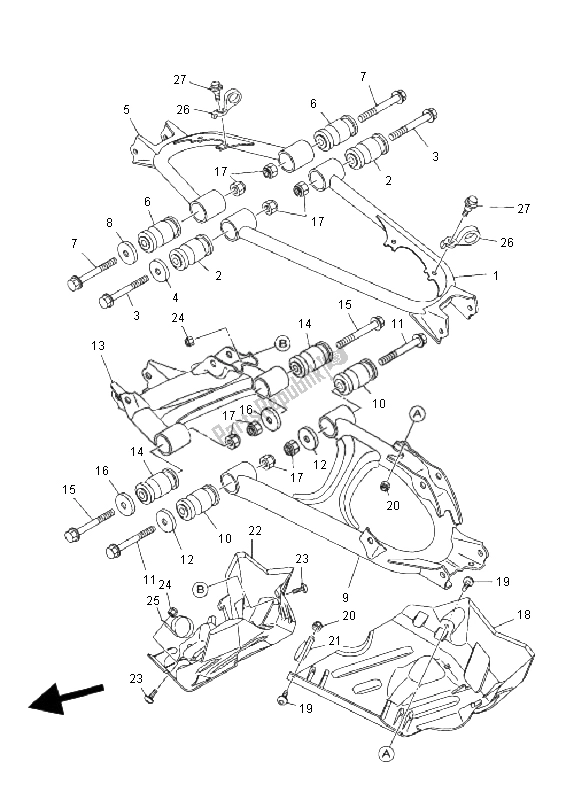 All parts for the Rear Arm of the Yamaha YFM 550F Grizzly EPS Yamaha Black 2011