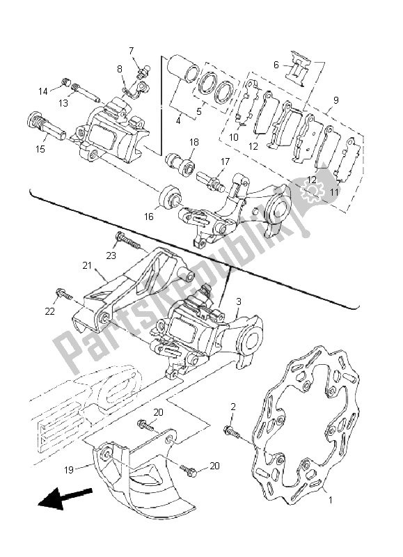 All parts for the Rear Brake Caliper of the Yamaha YZ 450F 2011