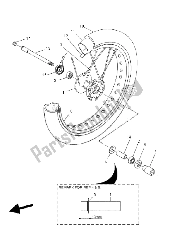 All parts for the Front Wheel of the Yamaha WR 125X 2010