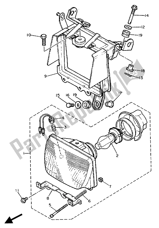 All parts for the Headlight of the Yamaha XT 600E 1990