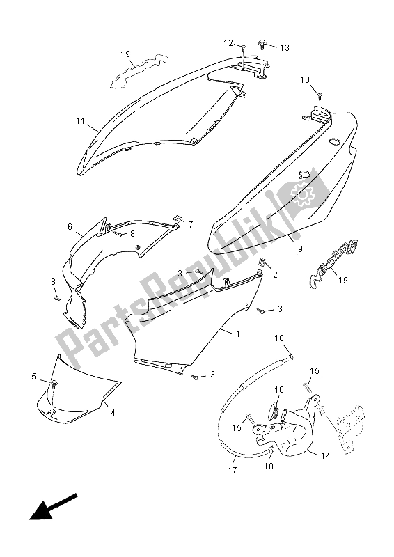 All parts for the Side Cover of the Yamaha YN 50 FMU 2014