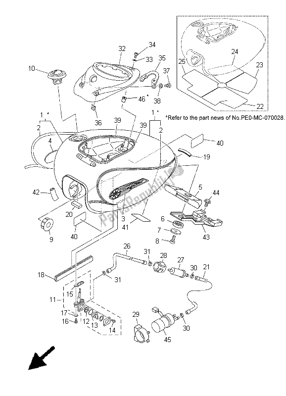 All parts for the Fuel Tank of the Yamaha XVS 1100A Dragstar Classic 2005