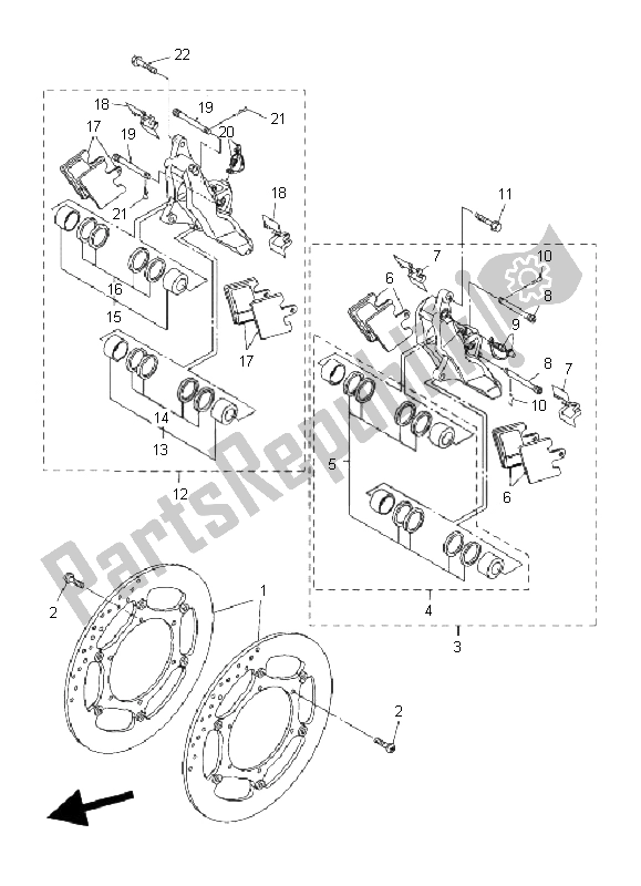 Wszystkie części do Zacisk Hamulca Przedniego Yamaha FJR 1300A 2009