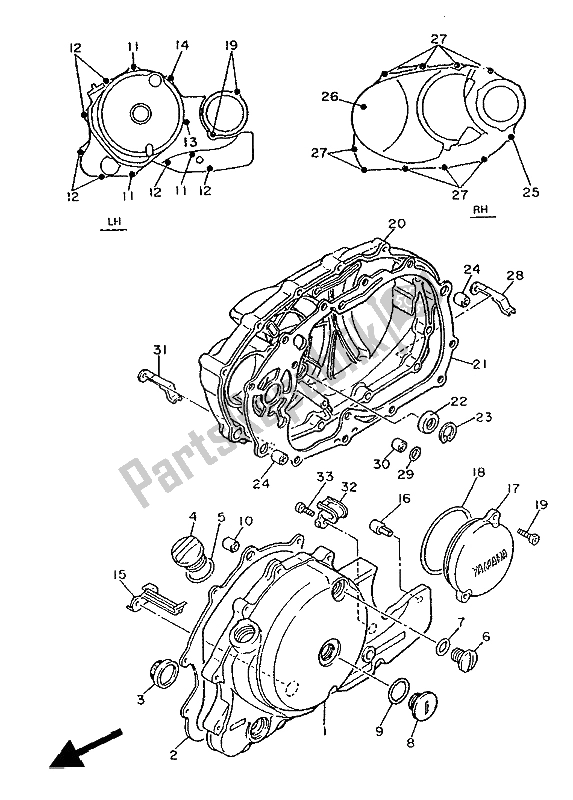 All parts for the Crankcase Cover 1 of the Yamaha XV 535 SE Virago 1988