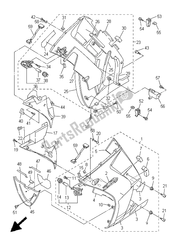 Tutte le parti per il Cowling 2 del Yamaha FJR 1300A 2005