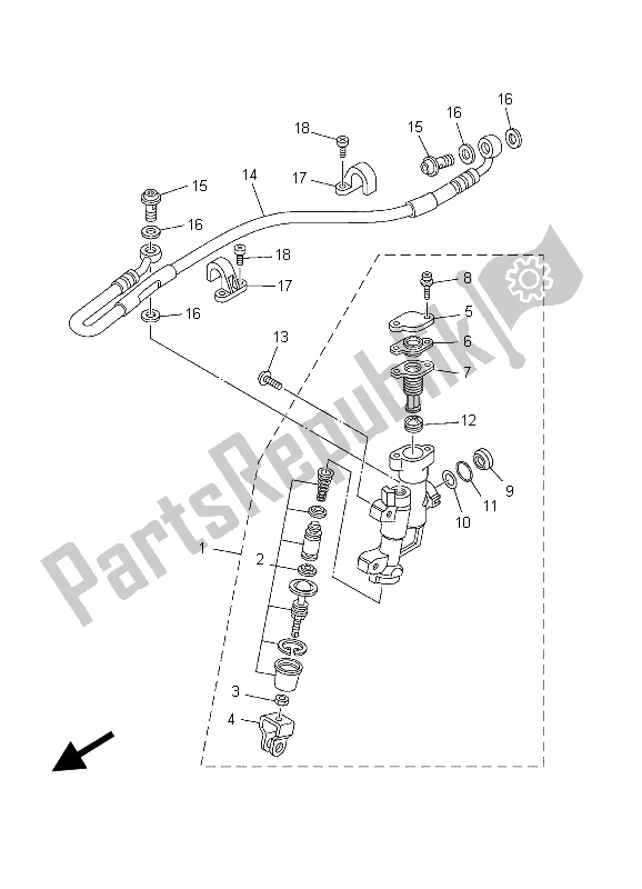 All parts for the Rear Master Cylinder of the Yamaha YZ 250 2003