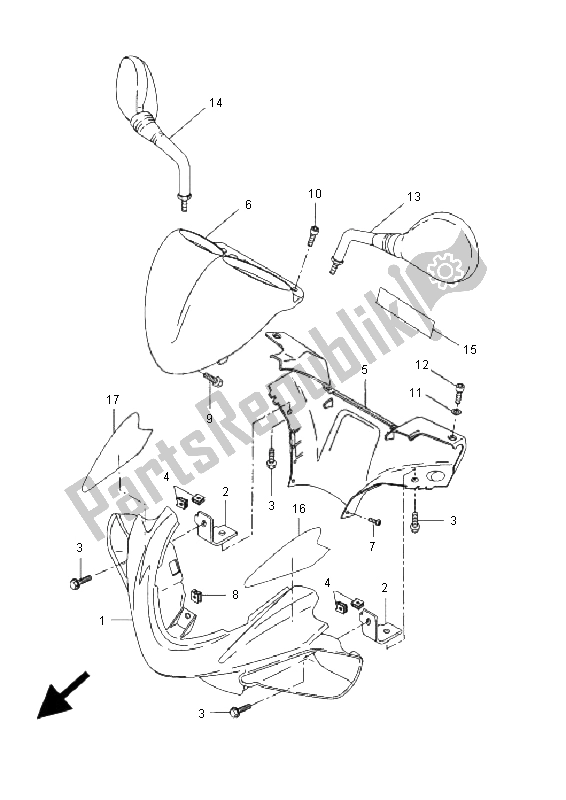 All parts for the Cowling 1 of the Yamaha YQ 50L Aerox Replica 2005