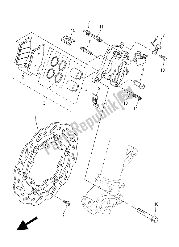 All parts for the Front Brake Caliper of the Yamaha WR 250X 2014