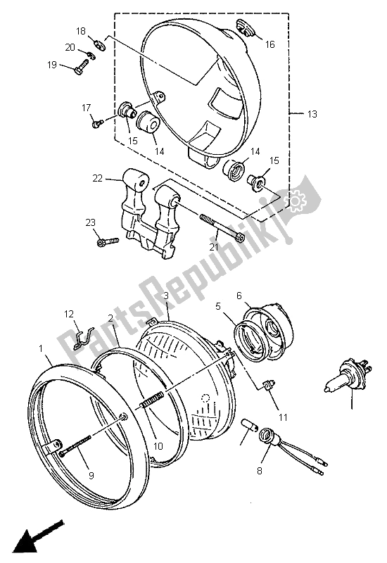 All parts for the Headlight of the Yamaha XV 750 Virago 1996