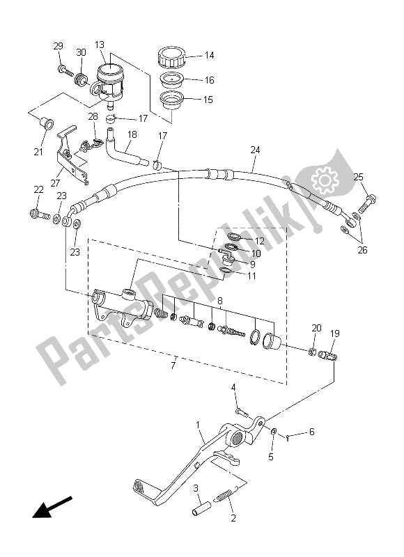 All parts for the Rear Master Cylinder of the Yamaha YZF R6 600 2015