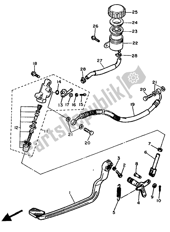 All parts for the Rear Master Cylinder of the Yamaha FZX 750 1988