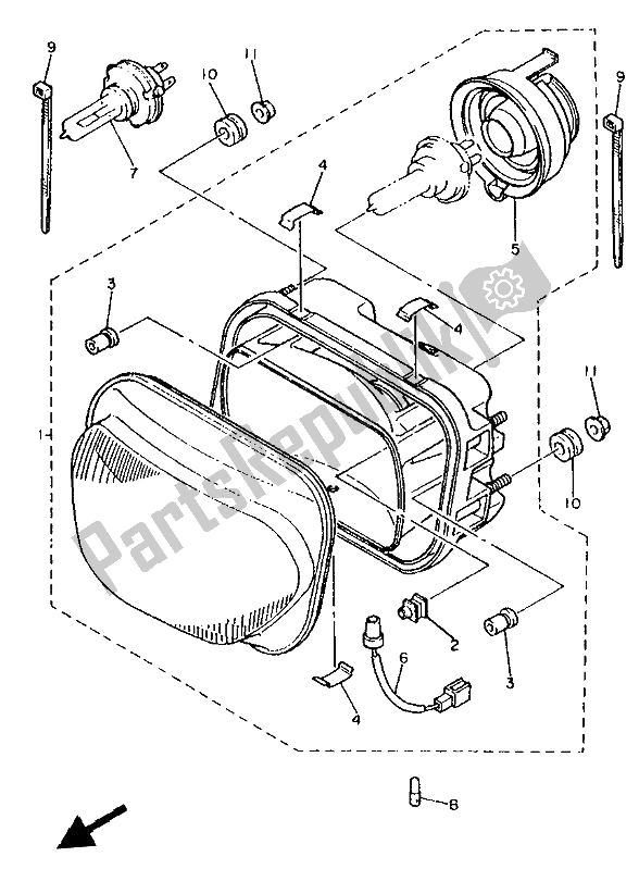 All parts for the Headlight of the Yamaha XJ 600S Diversion 1993