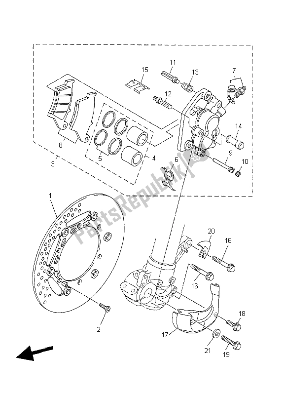 All parts for the Front Brake Caliper of the Yamaha YZ 250F 2004