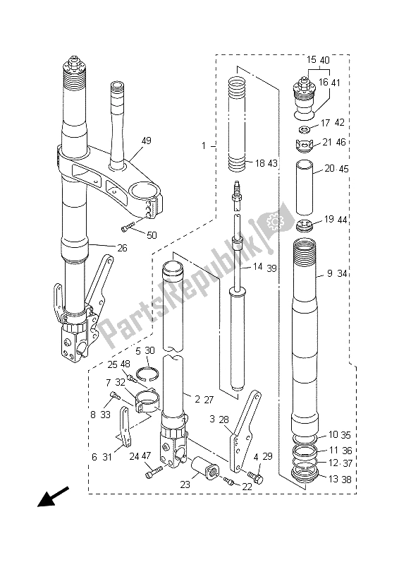 All parts for the Front Fork of the Yamaha YZF R7 700 1999