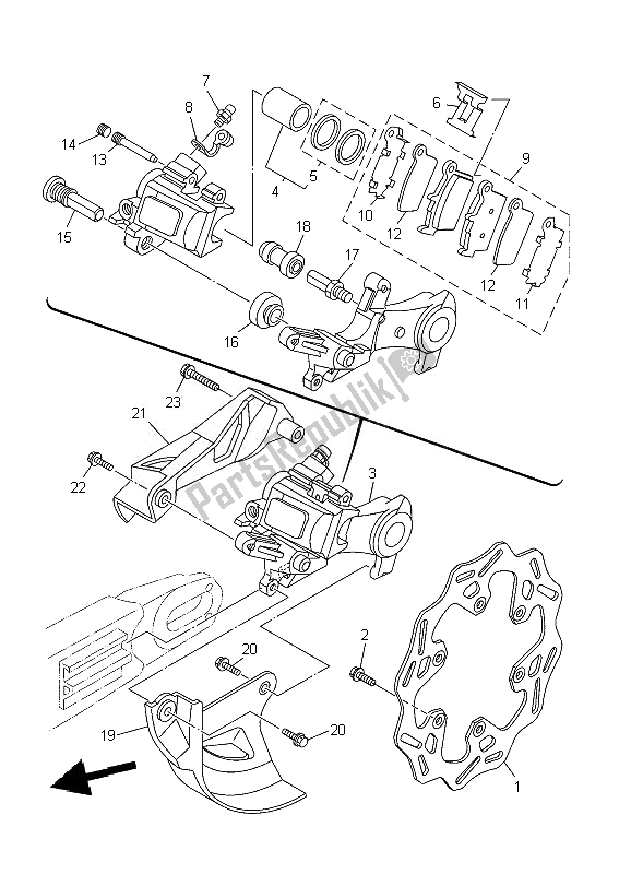 All parts for the Rear Brake Caliper of the Yamaha YZ 250F 2010