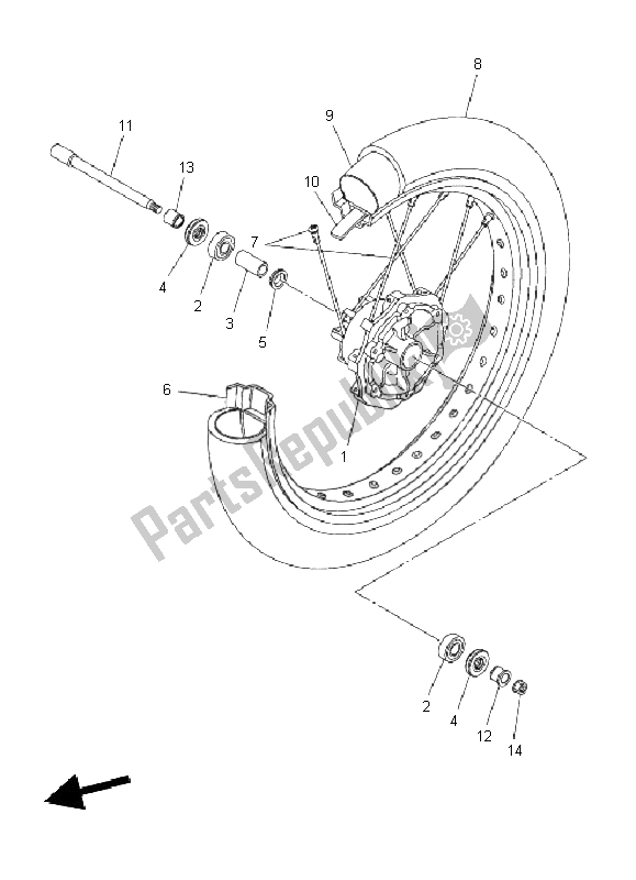 All parts for the Front Wheel of the Yamaha WR 250X 2011