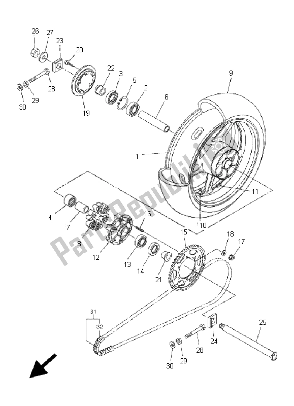 Toutes les pièces pour le Roue Arrière du Yamaha FZ1 NA Fazer 1000 2008