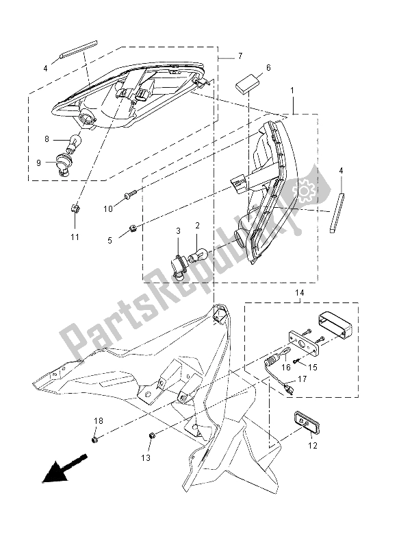 All parts for the Taillight of the Yamaha YP 250R 2014