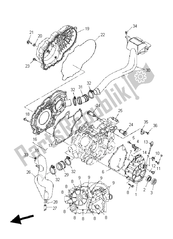 All parts for the Crankcase Cover 1 of the Yamaha YFM 350 FA Bruin 4X4 2005