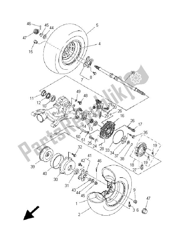 Tutte le parti per il Ruota Posteriore del Yamaha YFM 350 Grizzly 2X4 2009