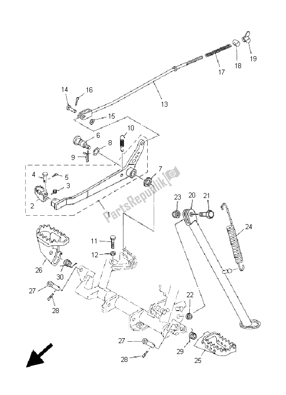 All parts for the Stand & Footrest of the Yamaha TT R 125E SW LW 2005