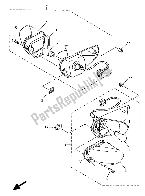 All parts for the Flasher Light of the Yamaha GTS 1000A 1993