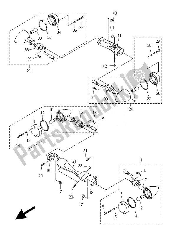 All parts for the Flasher Light of the Yamaha XVS 1300A 2014