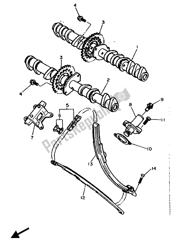 Toutes les pièces pour le Arbre à Cames Et Chaîne du Yamaha FZR 750 RW 1989