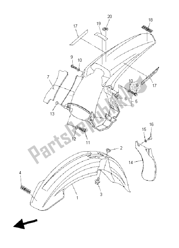 All parts for the Fender of the Yamaha WR 450F 2008