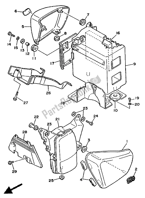 Wszystkie części do Pokrywa Boczna I Zbiornik Oleju Yamaha XV 750 Virago 1992