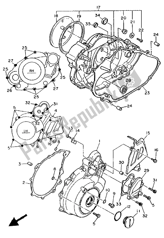 All parts for the Crankcase Cover 1 of the Yamaha XT 600E 1992