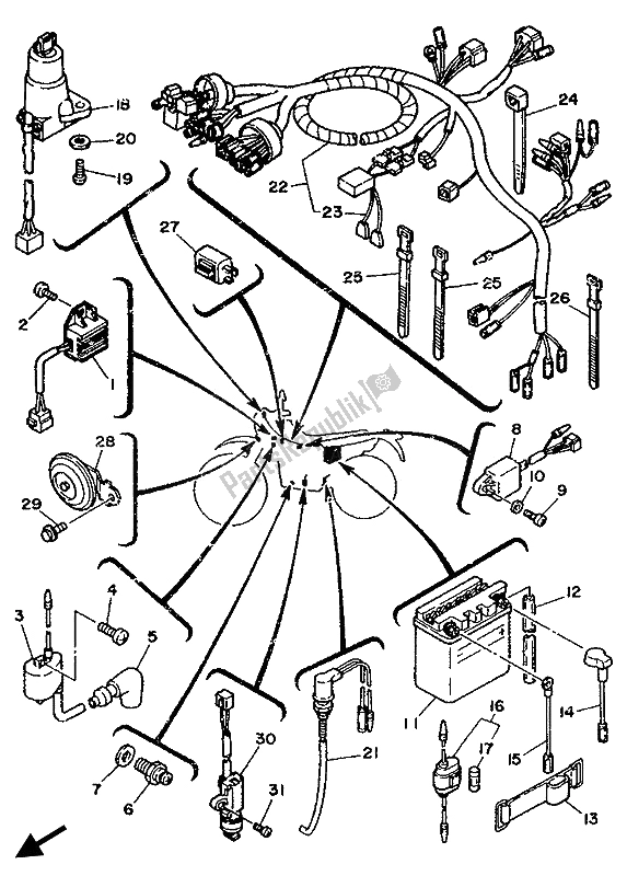 All parts for the Electrical 1 of the Yamaha XT 350 1992