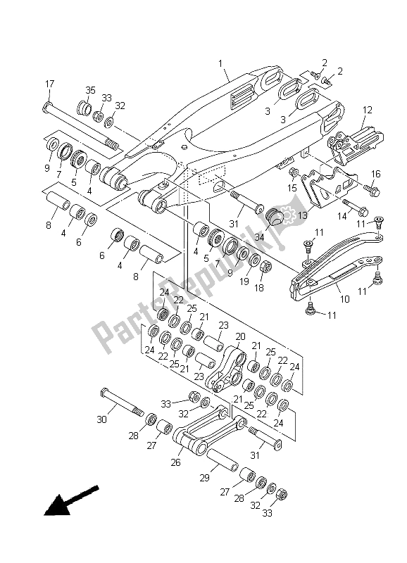 Tutte le parti per il Braccio Posteriore del Yamaha YZ 250 2012