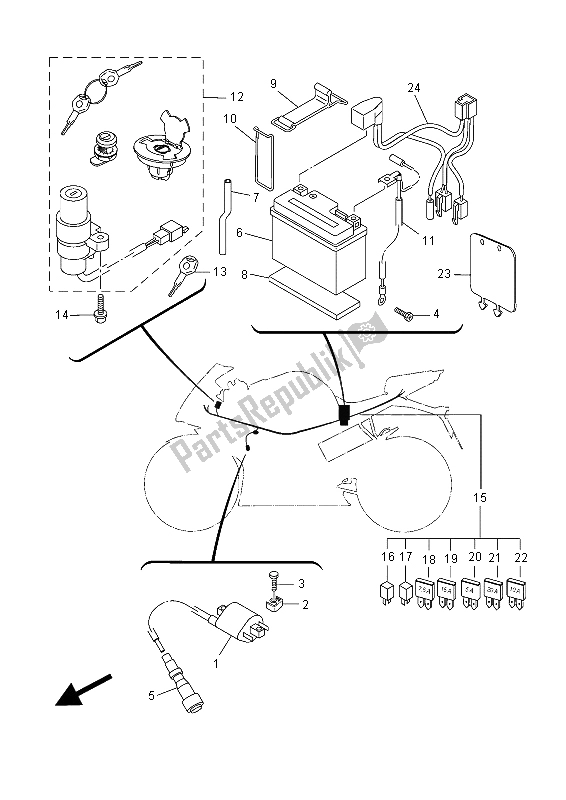 All parts for the Electrical 1 of the Yamaha YZF R 125A 2015