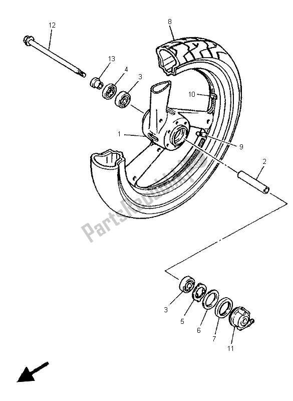 All parts for the Front Wheel of the Yamaha XJR 1200 1997