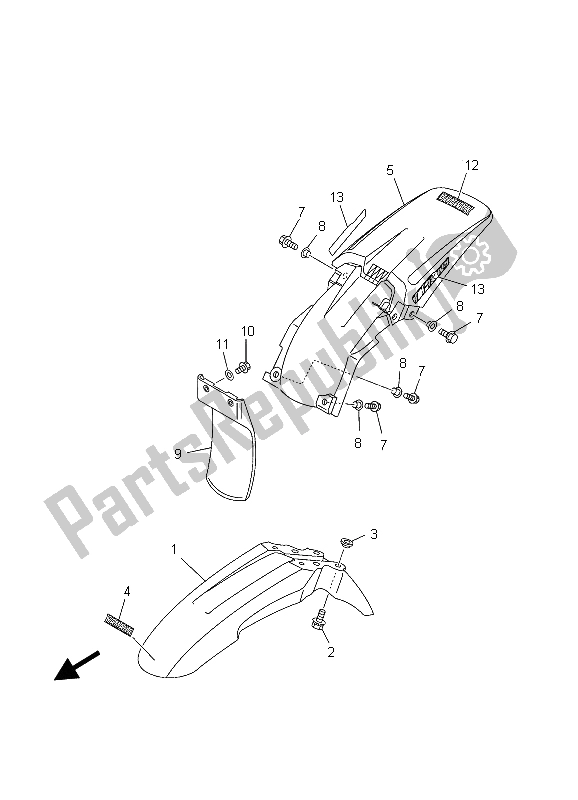 Tutte le parti per il Parafango del Yamaha TT R 125E SW LW 2003