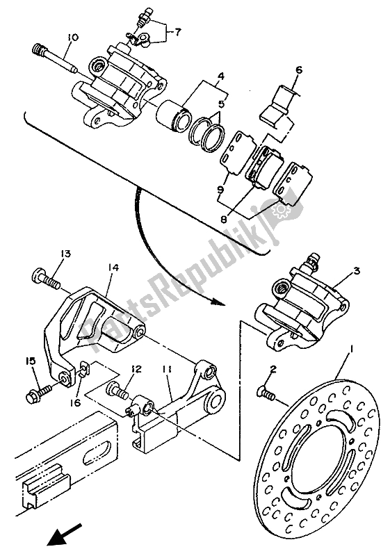 Alle onderdelen voor de Achter Remklauw van de Yamaha YZ 80 LC 1993