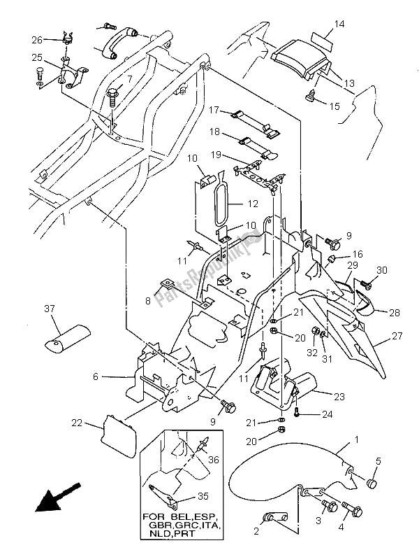 Tutte le parti per il Parafango del Yamaha TRX 850 1997