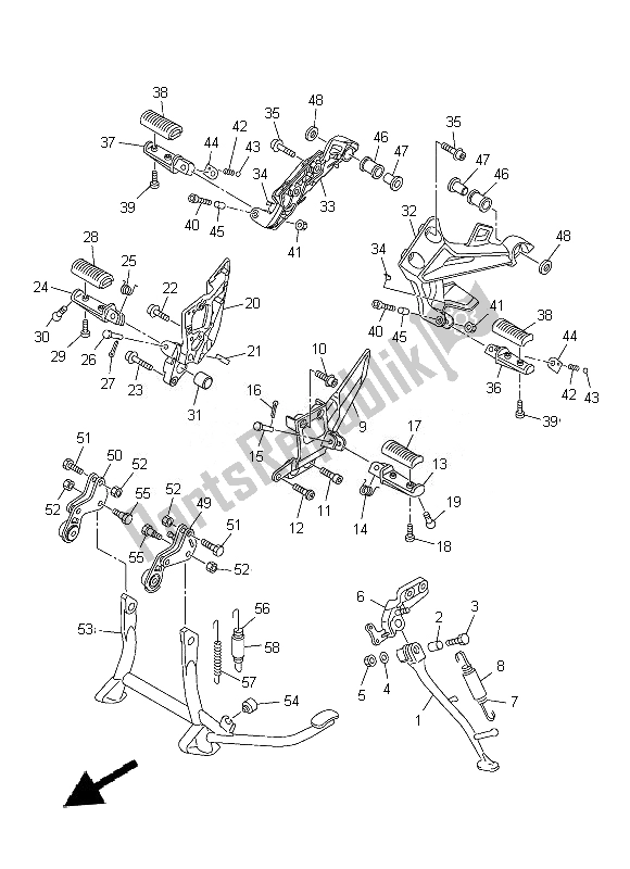 All parts for the Stand & Footrest of the Yamaha FJR 1300A 2014