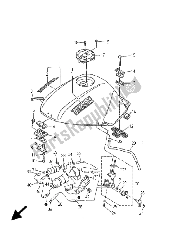 Tutte le parti per il Serbatoio Di Carburante del Yamaha XJ 600S Diversion 2001