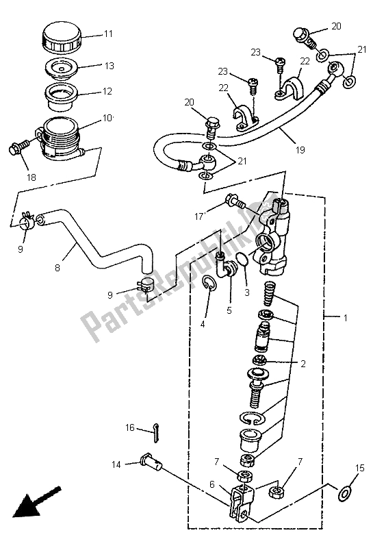 Todas as partes de Cilindro Mestre Traseiro do Yamaha YZ 80 LC 1996