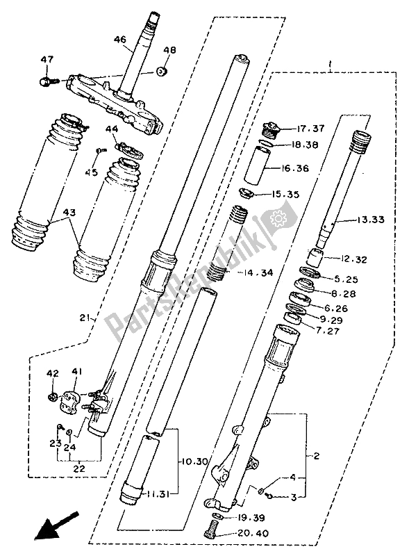 All parts for the Front Fork of the Yamaha XT 600K 1994