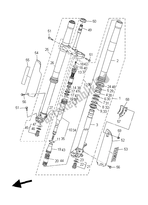 All parts for the Front Fork of the Yamaha YZ 250F 2007