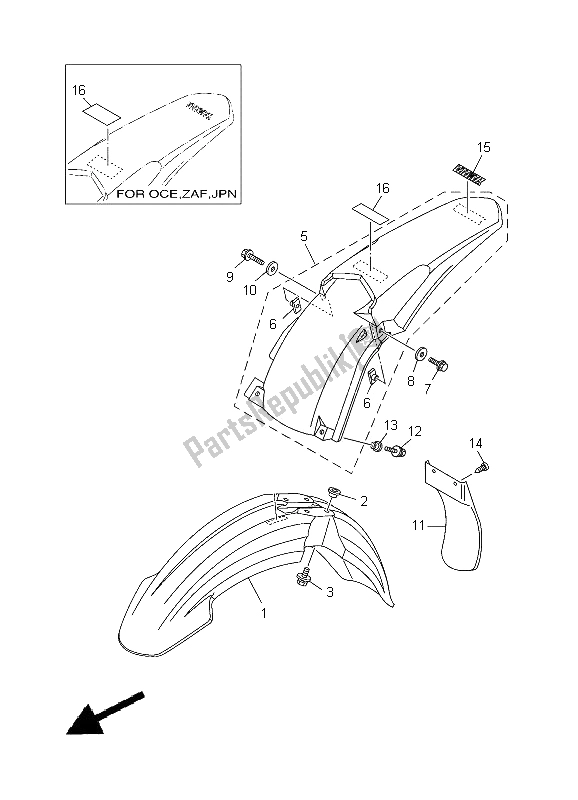 Tutte le parti per il Parafango del Yamaha YZ 250 2012