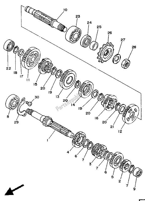 All parts for the Transmission of the Yamaha DT 125E 1990
